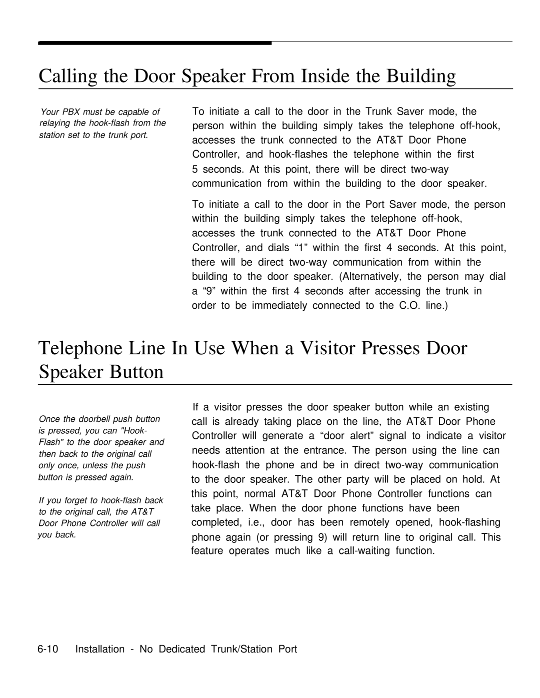 AT&T Door Phone Controller operation manual Calling the Door Speaker From Inside the Building 