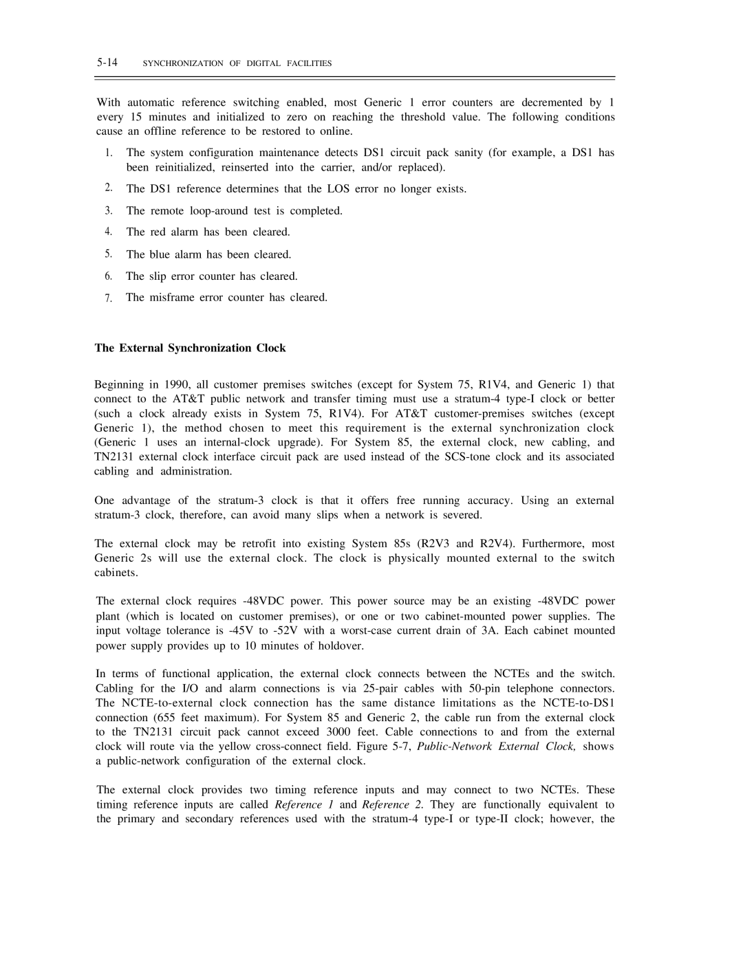 AT&T DS1/DMi/ISDN-PRI manual External Synchronization Clock, 14SYNCHRONIZATION of Digital Facilities 