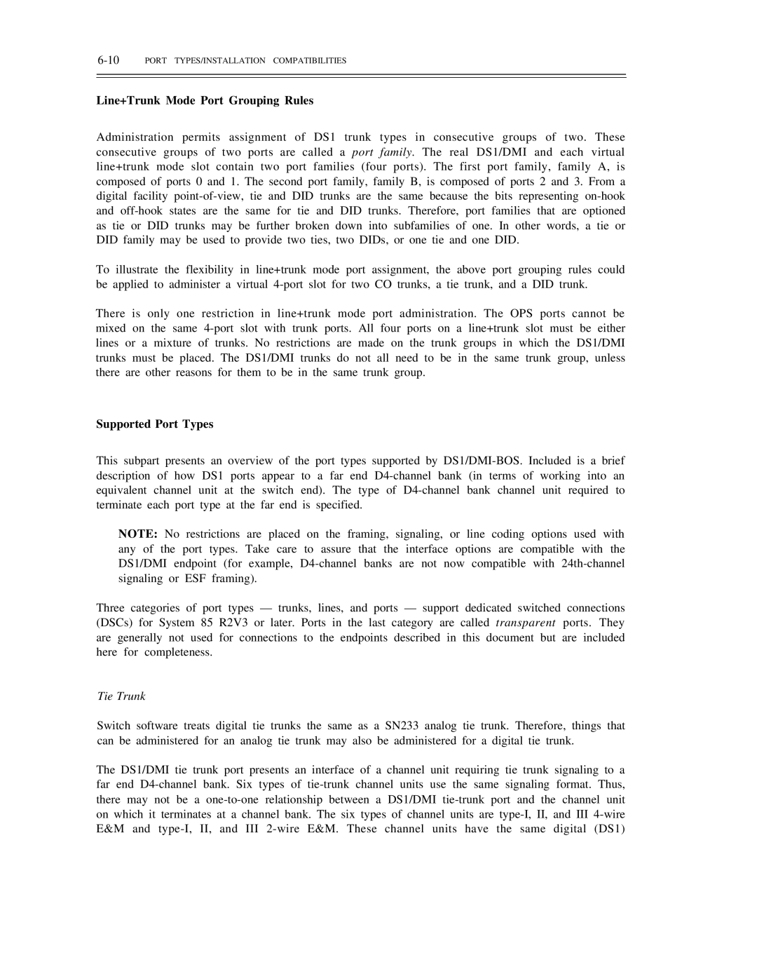 AT&T DS1/DMi/ISDN-PRI manual Line+Trunk Mode Port Grouping Rules, 10PORT TYPES/INSTALLATION Compatibilities 