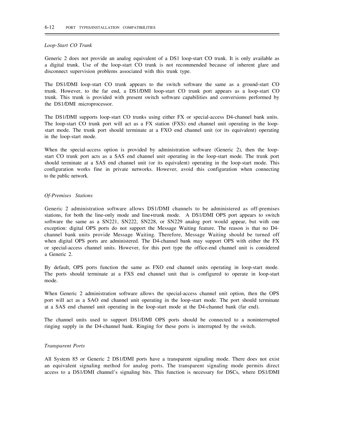 AT&T DS1/DMi/ISDN-PRI manual Loop-Start CO Trunk, Of-Premises Stations, Transparent Ports 
