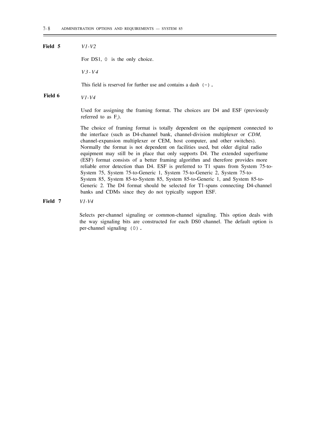 AT&T DS1/DMi/ISDN-PRI manual Field, V1-V2 