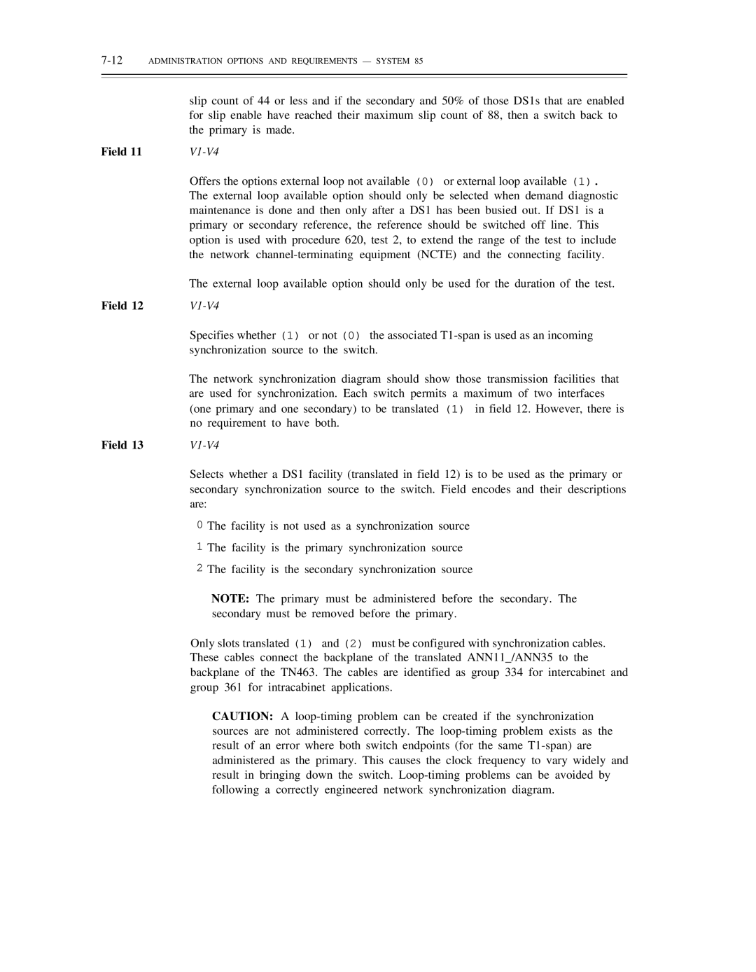 AT&T DS1/DMi/ISDN-PRI manual 12ADMINISTRATION Options and Requirements System 