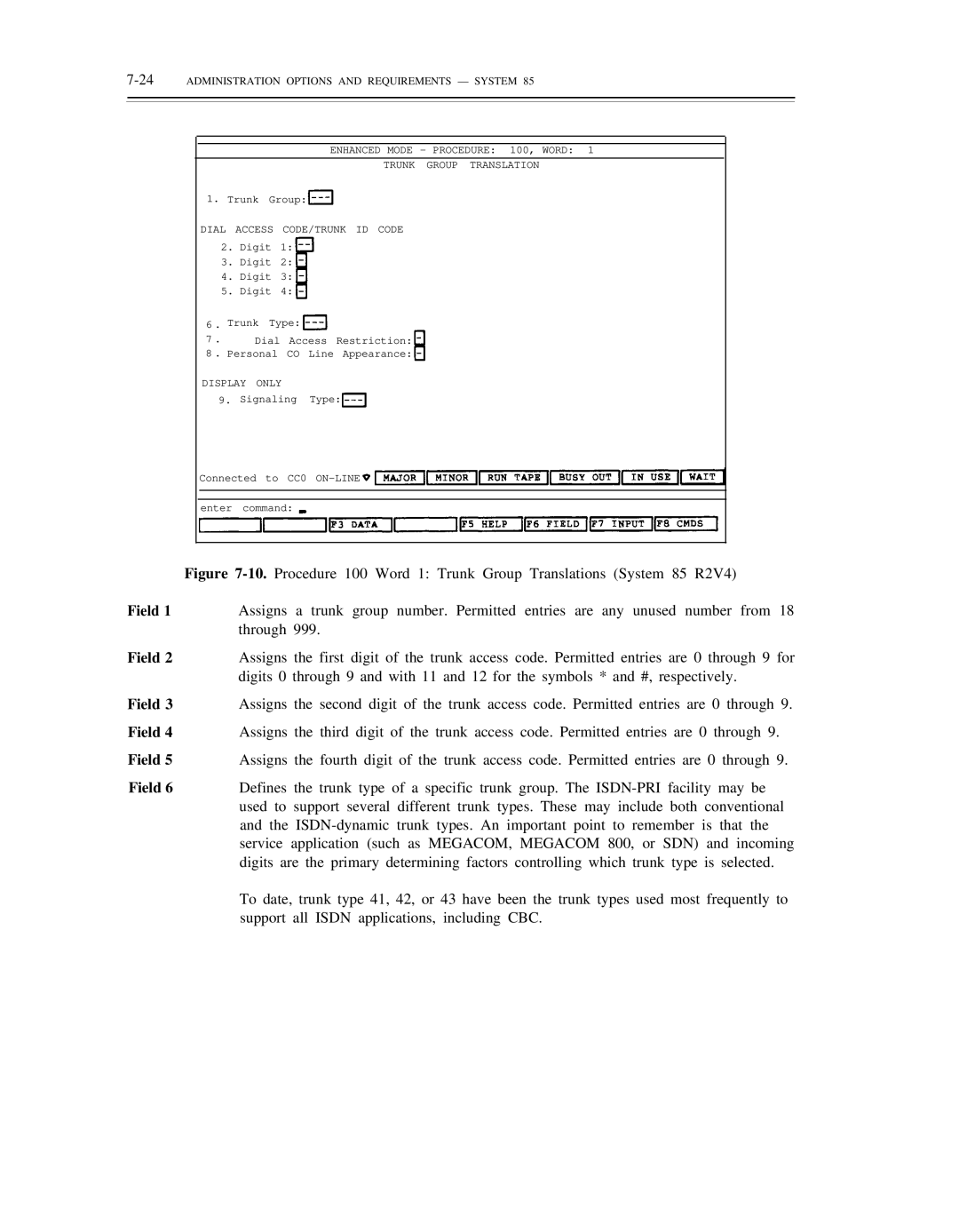 AT&T DS1/DMi/ISDN-PRI manual 24ADMINISTRATION Options and Requirements System, Dial Access CODE/TRUNK ID Code 