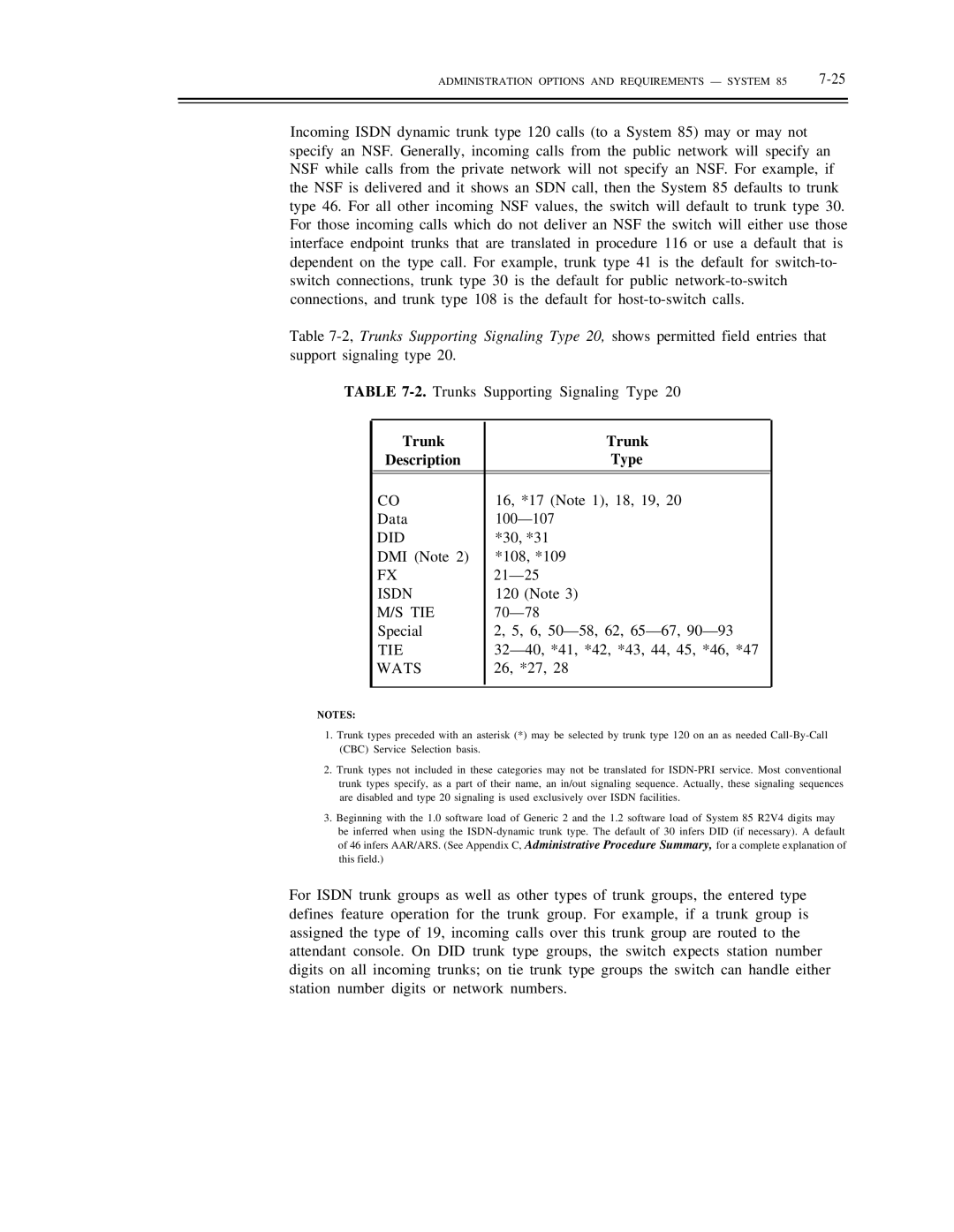 AT&T DS1/DMi/ISDN-PRI manual Trunk Description Type, Did, Isdn TIE, Wats 