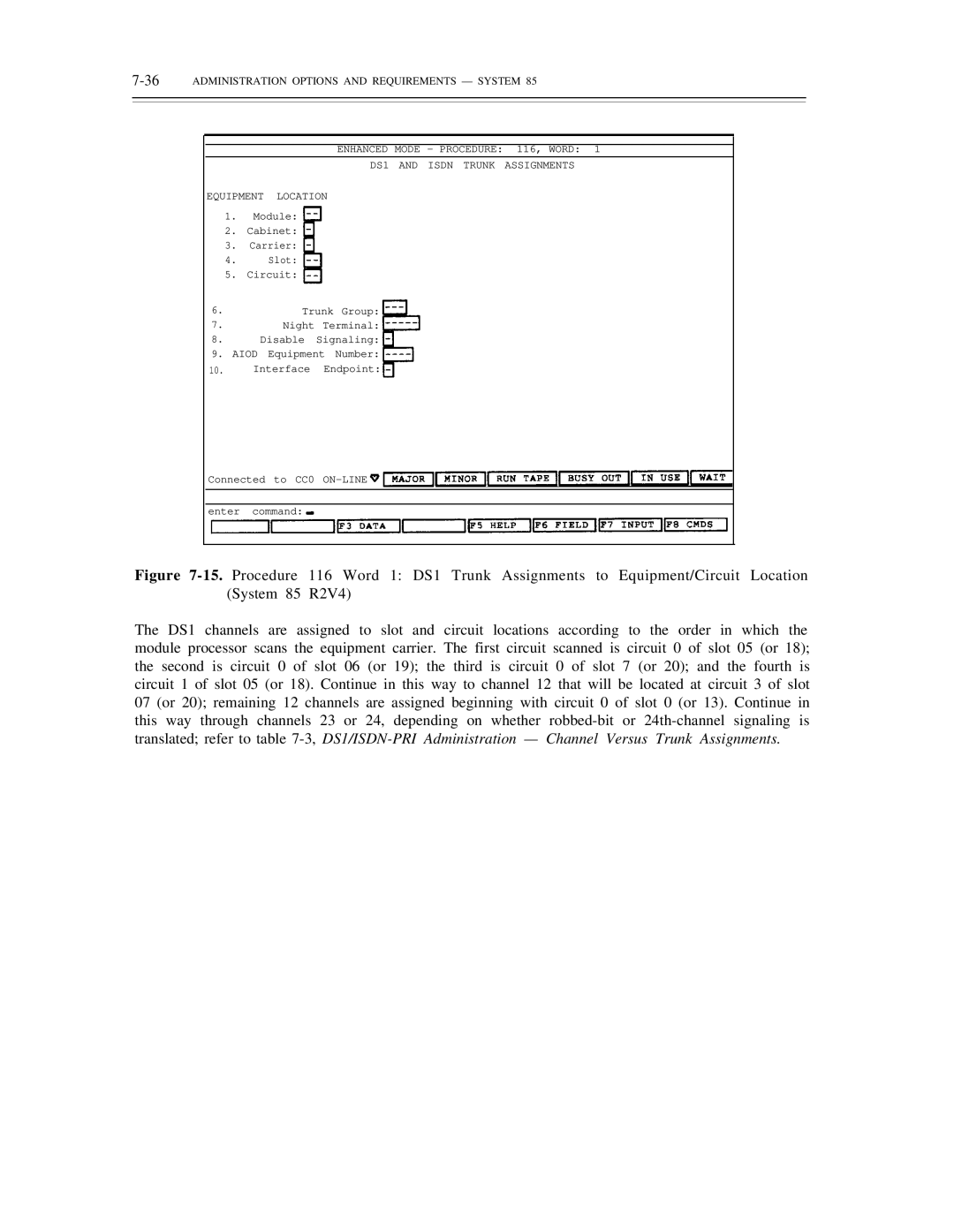 AT&T DS1/DMi/ISDN-PRI manual 36ADMINISTRATION Options and Requirements System 