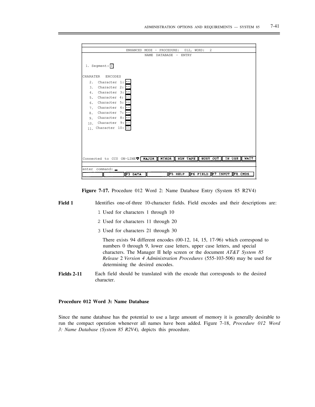 AT&T DS1/DMi/ISDN-PRI manual Procedure 012 Word 3 Name Database, Enhanced Mode Procedure 012, Word Name Database Entry 