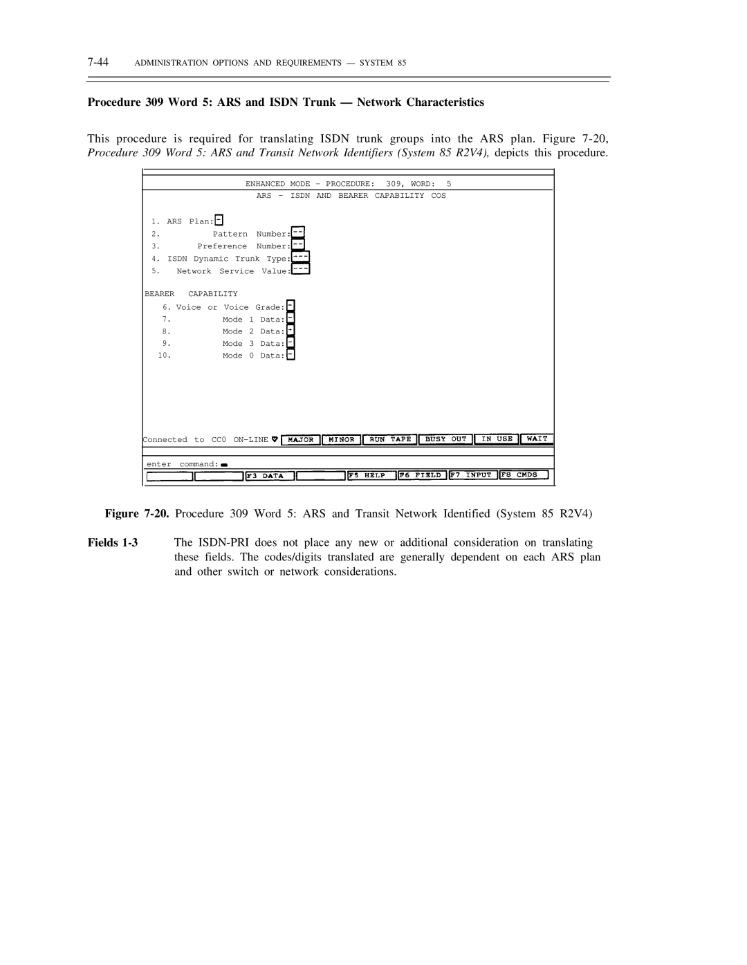 AT&T DS1/DMi/ISDN-PRI manual 44ADMINISTRATION Options and Requirements System, Bearer Capability 