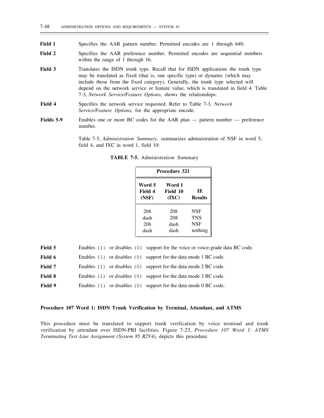 AT&T DS1/DMi/ISDN-PRI manual Procedure Word Field, Nsf Ixc, Tns 