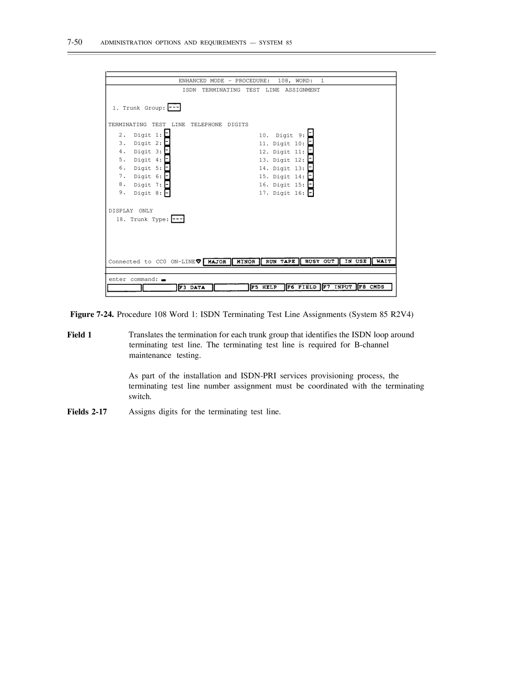 AT&T DS1/DMi/ISDN-PRI manual Terminating Test Line Telephone Digits 