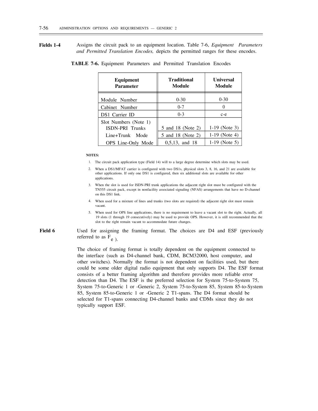 AT&T DS1/DMi/ISDN-PRI manual Equipment Traditional Universal Parameter Module, Isdn-Pri 