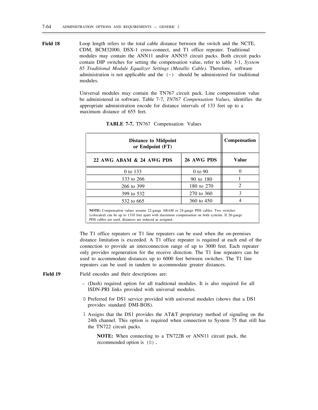 AT&T DS1/DMi/ISDN-PRI manual Distance to Midpoint Compensation Or Endpoint FT 