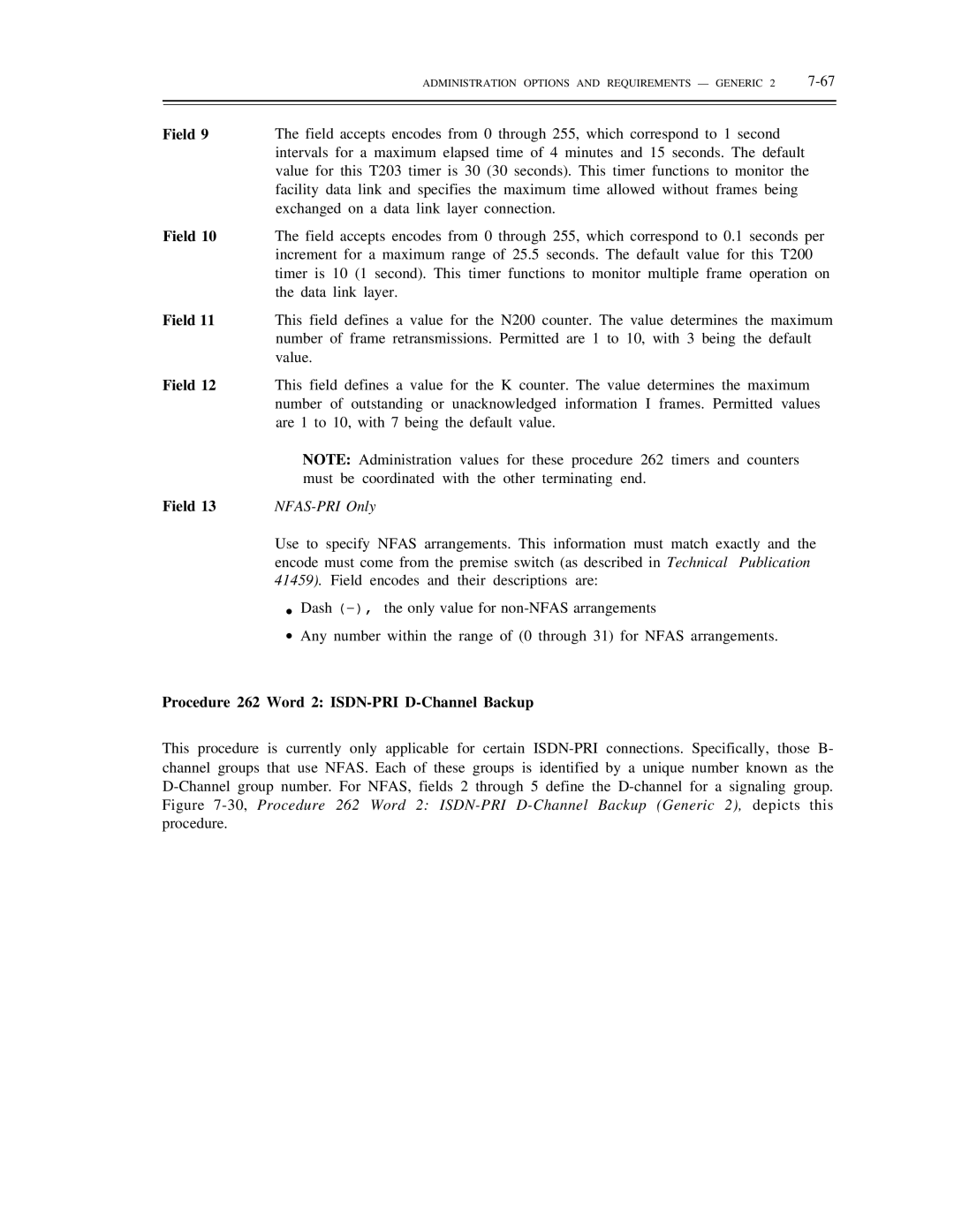 AT&T DS1/DMi/ISDN-PRI manual NFAS-PRI Only, Procedure 262 Word 2 ISDN-PRI D-Channel Backup 