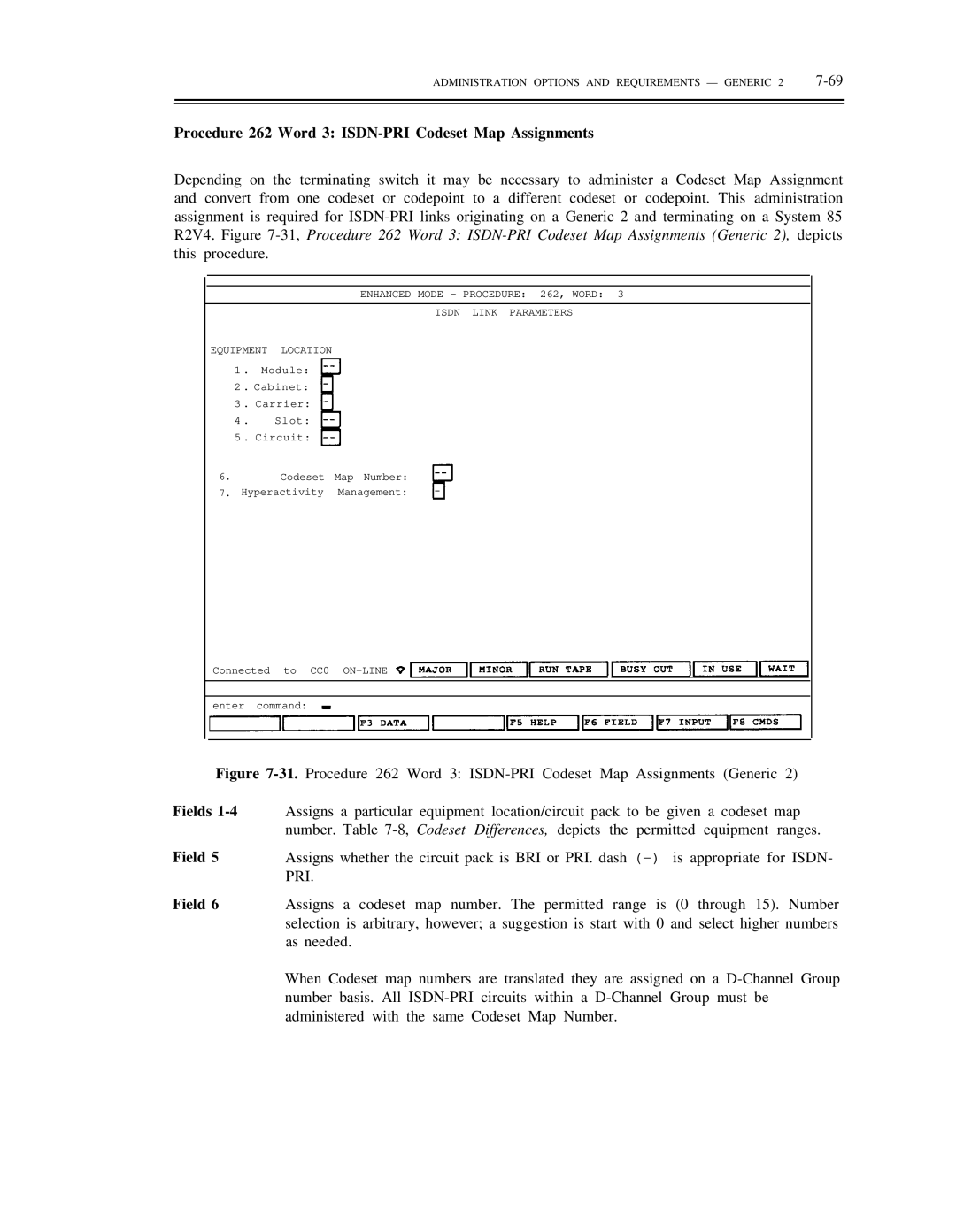 AT&T DS1/DMi/ISDN-PRI manual Procedure 262 Word 3 ISDN-PRI Codeset Map Assignments, Fields 