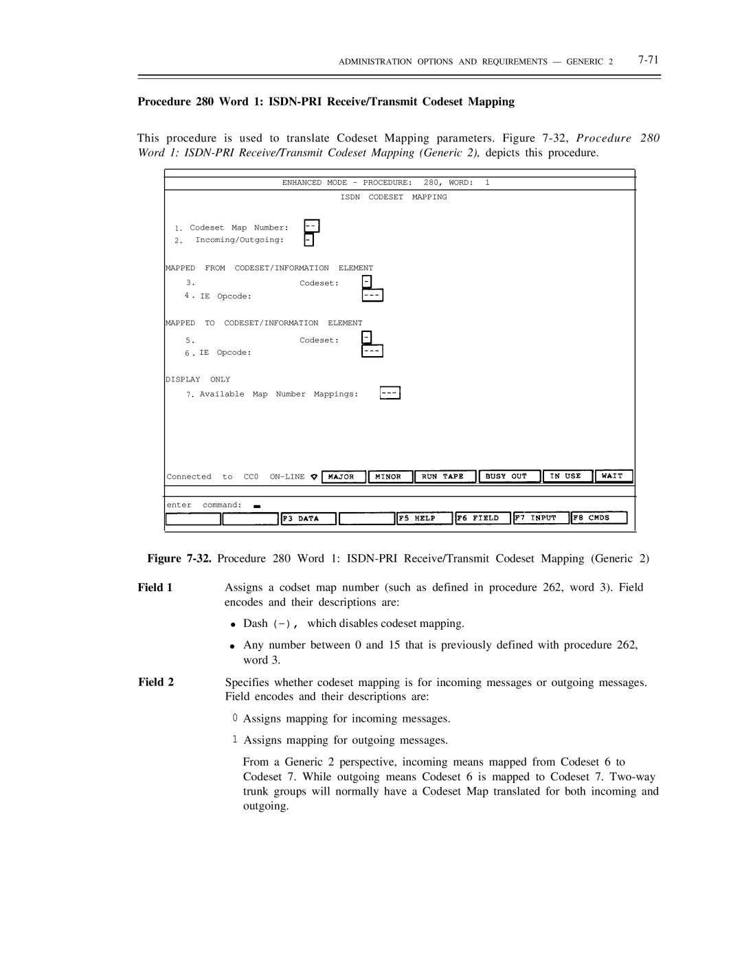 AT&T DS1/DMi/ISDN-PRI Enhanced Mode Procedure 280, Word Isdn Codeset Mapping, Mapped from CODESET/INFORMATION Element 