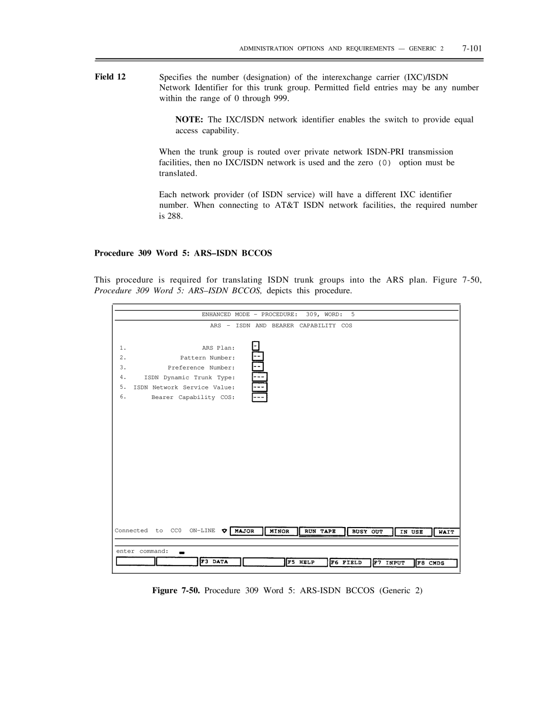 AT&T DS1/DMi/ISDN-PRI manual Procedure 309 Word 5 ARS-ISDN Bccos, Enhanced Mode Procedure 309, Word 