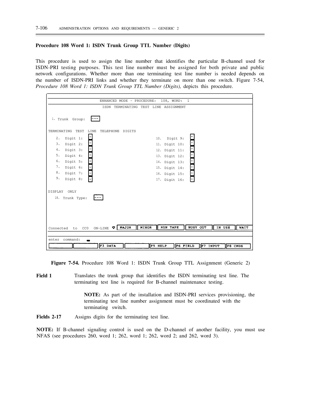 AT&T DS1/DMi/ISDN-PRI manual Procedure 108 Word 1 Isdn Trunk Group TTL Number Digits 