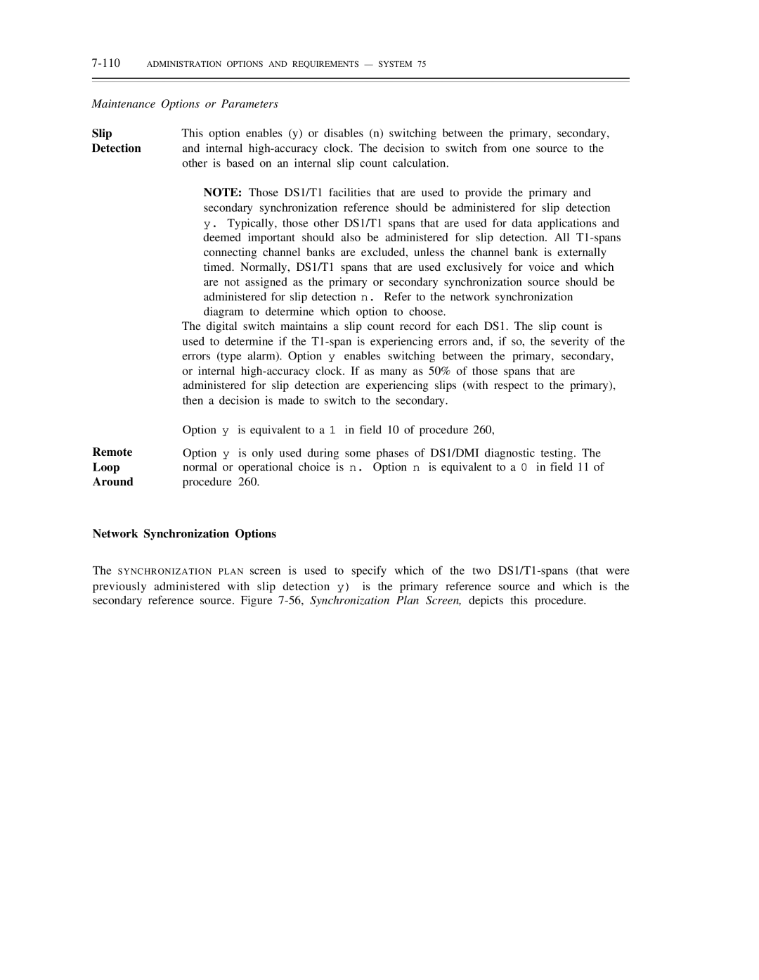 AT&T DS1/DMi/ISDN-PRI manual Slip, Detection, Remote, Loop, Around, Network Synchronization Options 