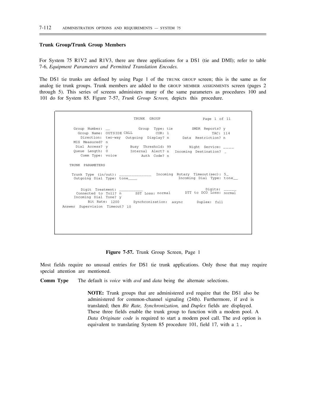 AT&T DS1/DMi/ISDN-PRI manual Trunk Group/Trunk Group Members, 112ADMINISTRATION Options and Requirements System 