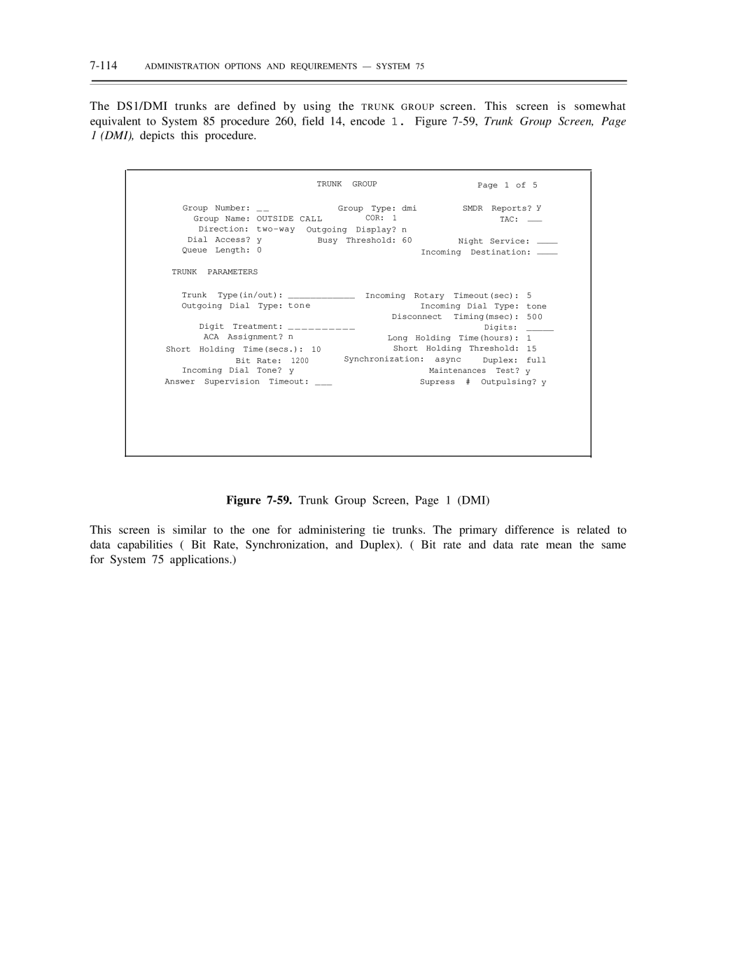 AT&T DS1/DMi/ISDN-PRI manual 114ADMINISTRATION Options and Requirements System, Call, Aca 