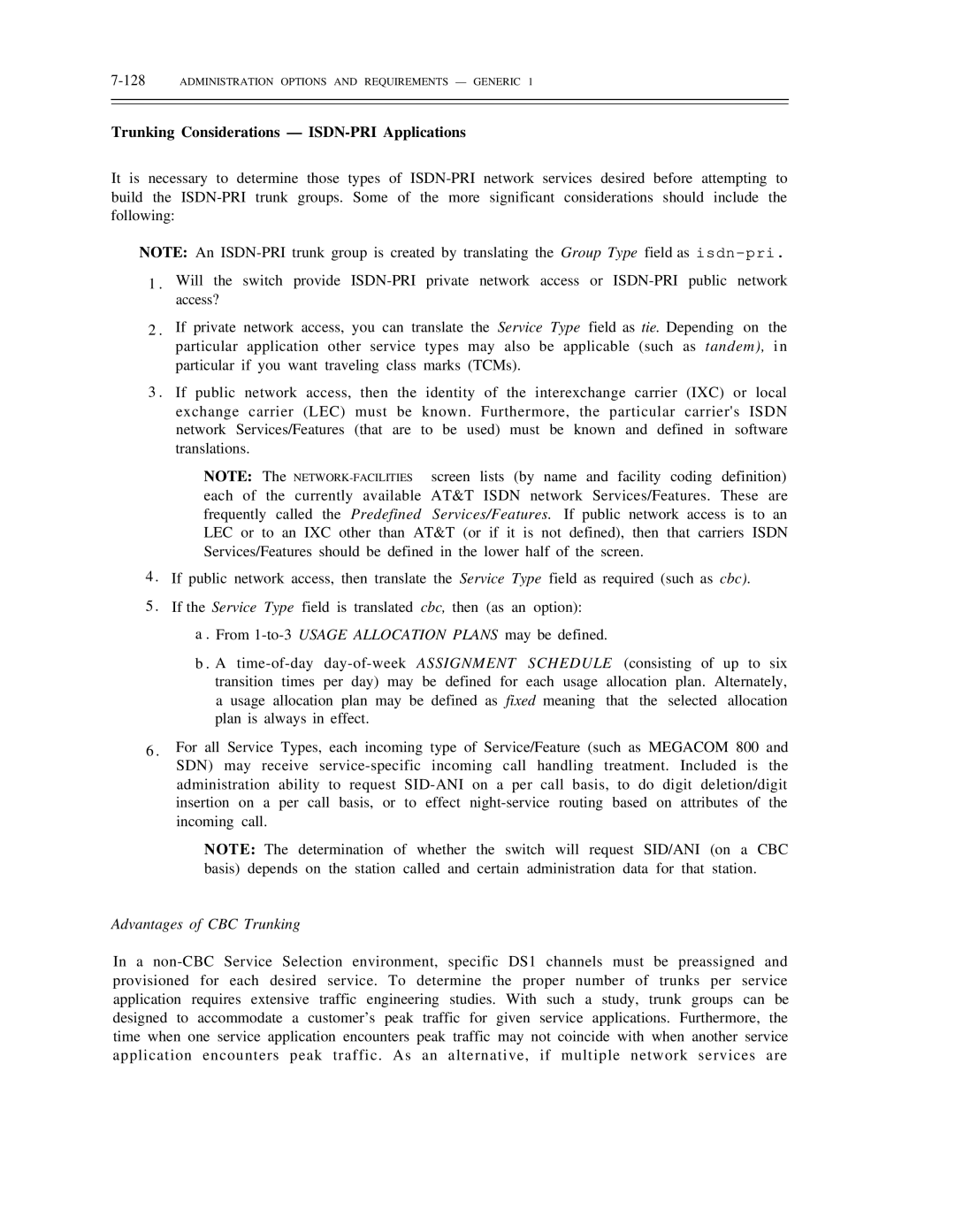 AT&T DS1/DMi/ISDN-PRI manual Trunking Considerations ISDN-PRI Applications, Advantages of CBC Trunking 