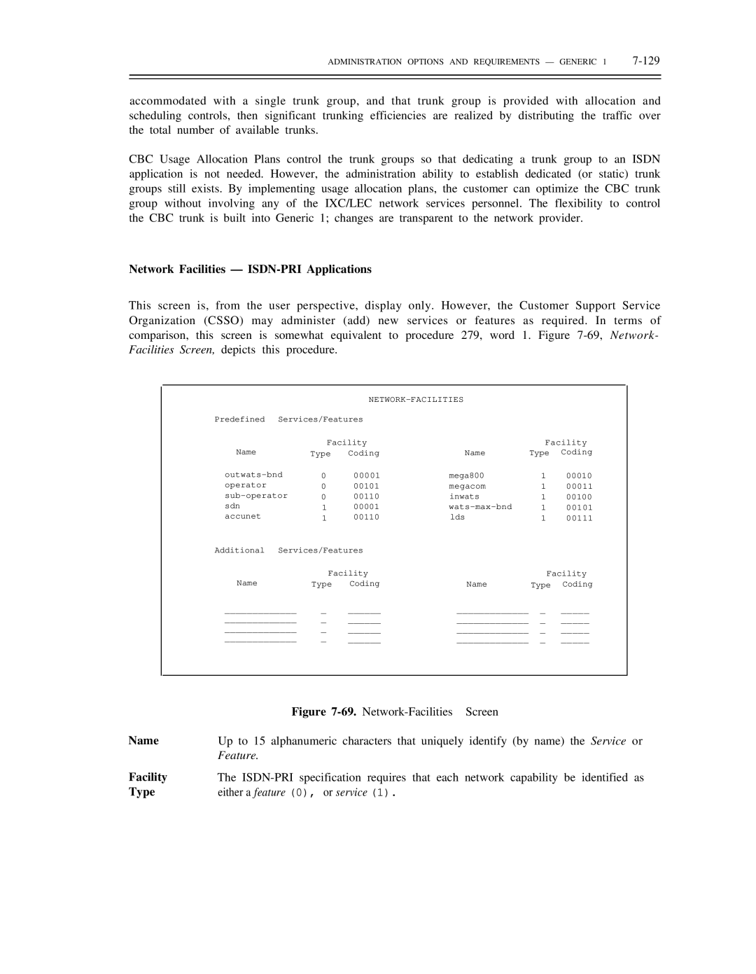 AT&T DS1/DMi/ISDN-PRI manual Network Facilities ISDN-PRI Applications, Feature, Either a feature 0, or service 