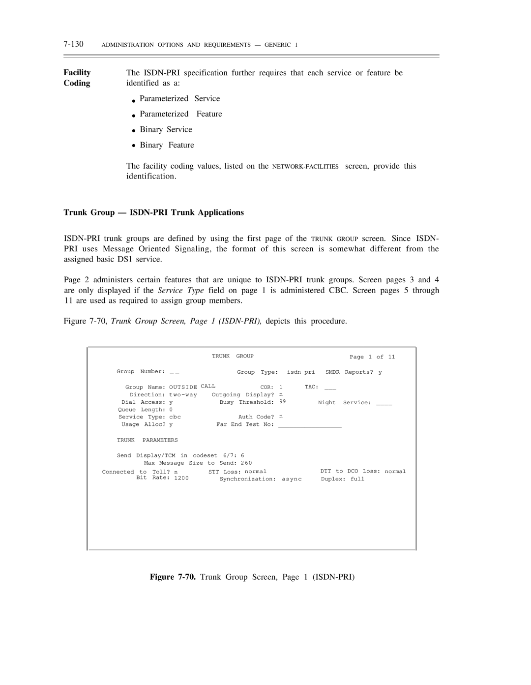 AT&T DS1/DMi/ISDN-PRI manual Coding, Trunk Group ISDN-PRI Trunk Applications, Cor Tac 