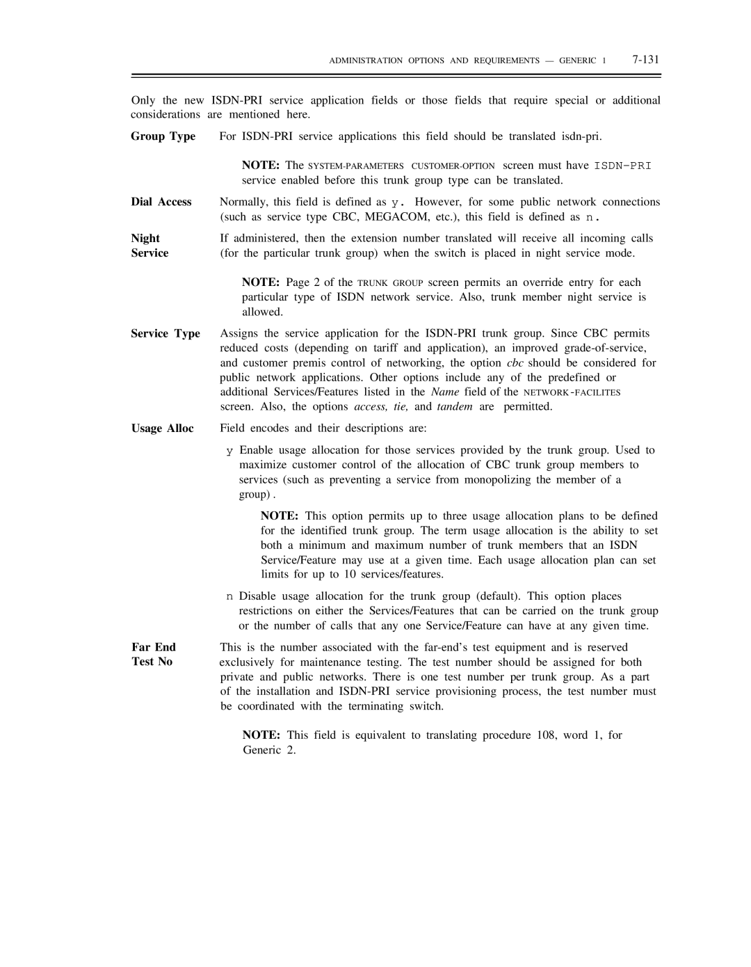 AT&T DS1/DMi/ISDN-PRI manual Dial Access, Service Type, Options access, tie, Usage Alloc 