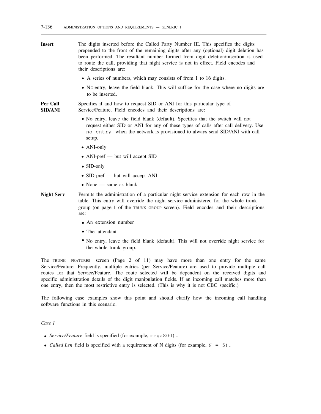 AT&T DS1/DMi/ISDN-PRI manual Insert, Per Call, Sid/Ani, Case 