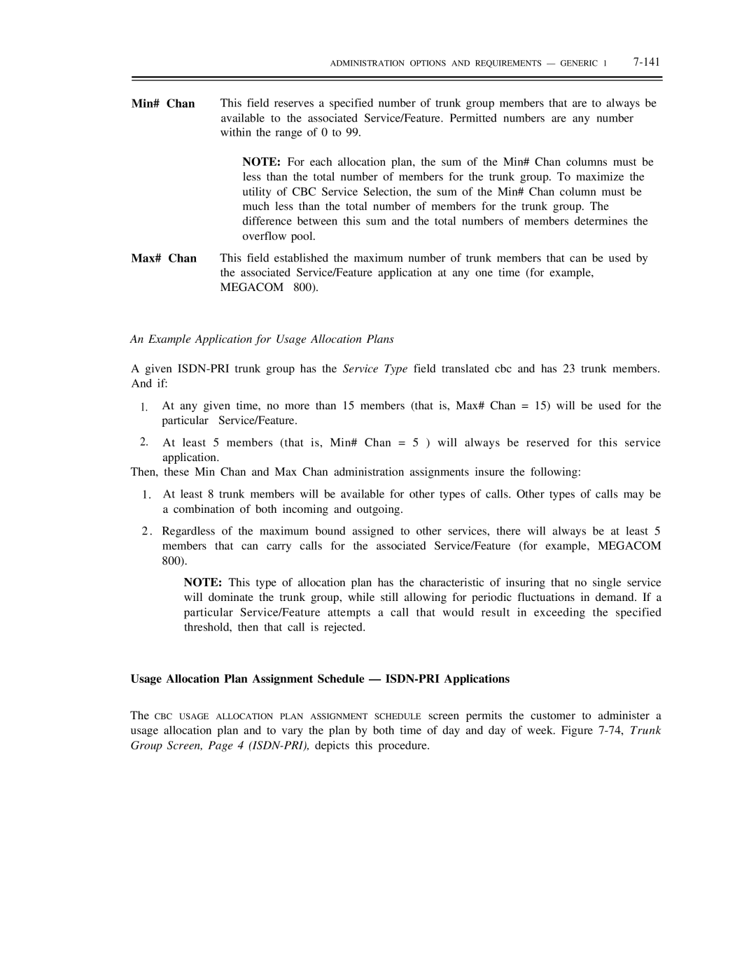 AT&T DS1/DMi/ISDN-PRI manual Min# Chan Max# Chan, An Example Application for Usage Allocation Plans 