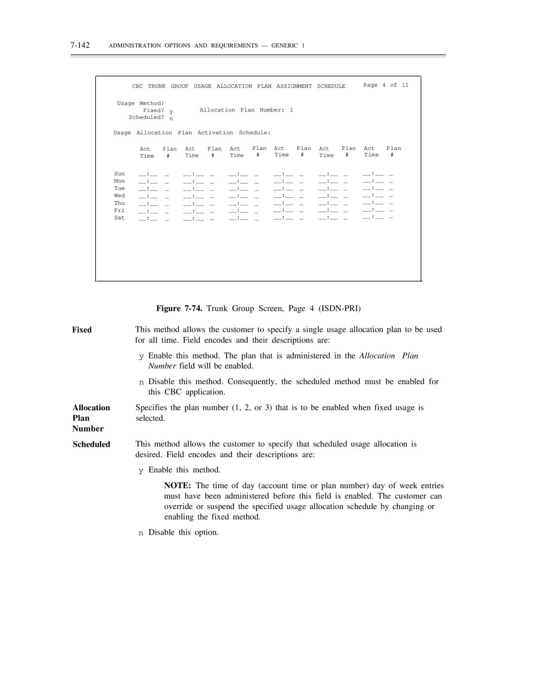 AT&T DS1/DMi/ISDN-PRI manual Fixed, Number Scheduled, 142ADMINISTRATION Options and Requirements Generic 