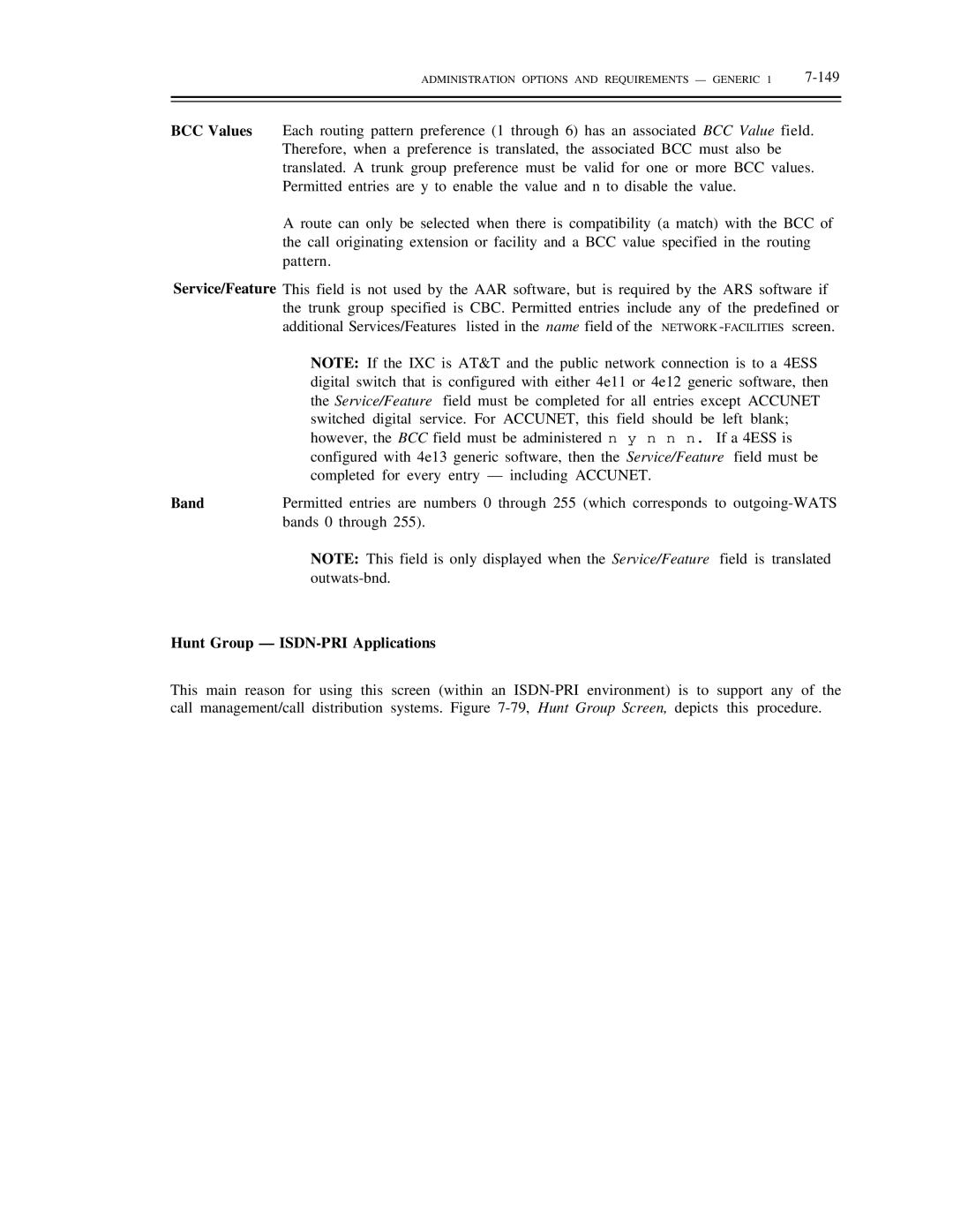 AT&T DS1/DMi/ISDN-PRI manual Band, Hunt Group ISDN-PRI Applications 