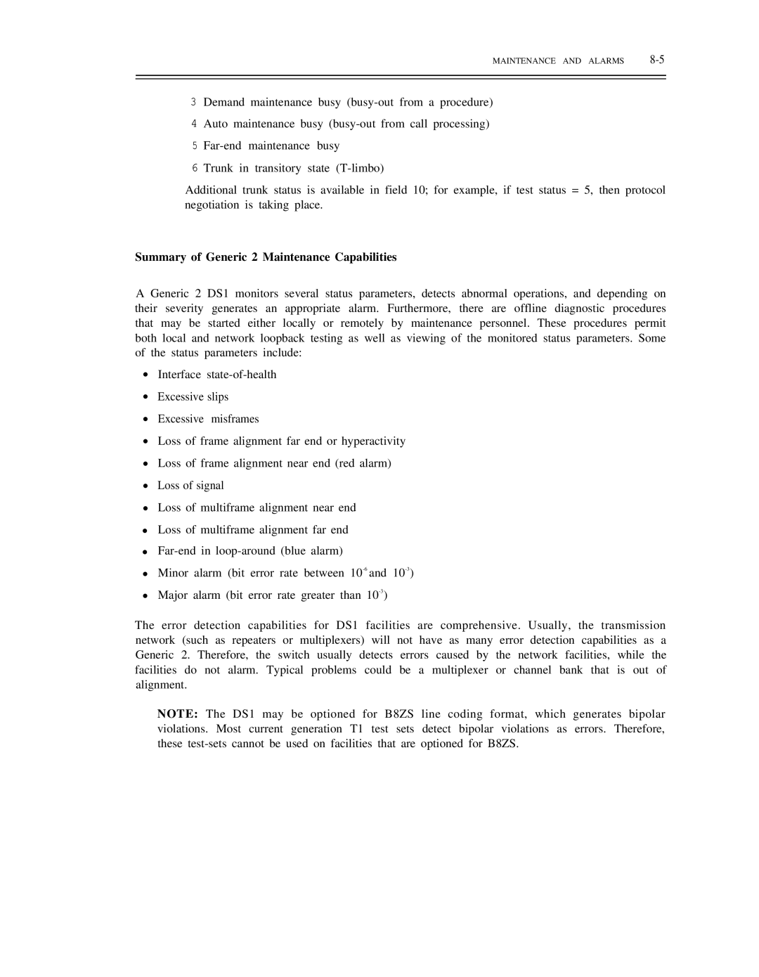 AT&T DS1/DMi/ISDN-PRI manual Summary of Generic 2 Maintenance Capabilities 