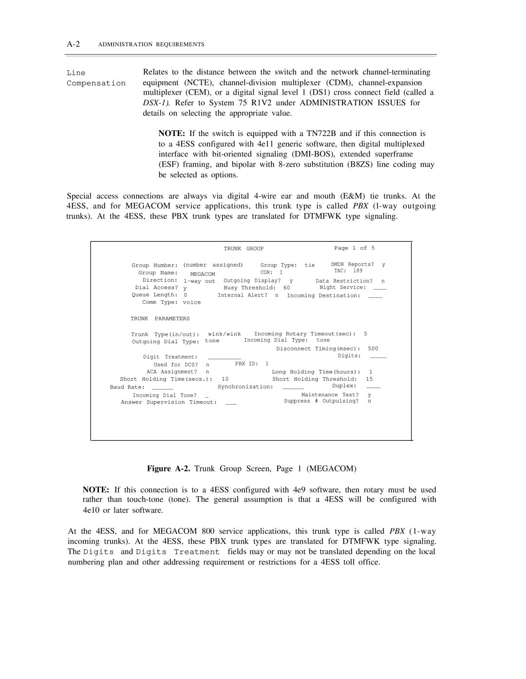 AT&T DS1/DMi/ISDN-PRI manual 2ADMINISTRATION Requirements, Megacom COR, Pbx Id Aca 