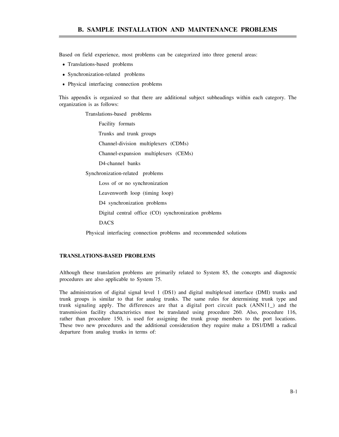 AT&T DS1/DMi/ISDN-PRI manual Dacs, TRANSLATIONS-BASED Problems 