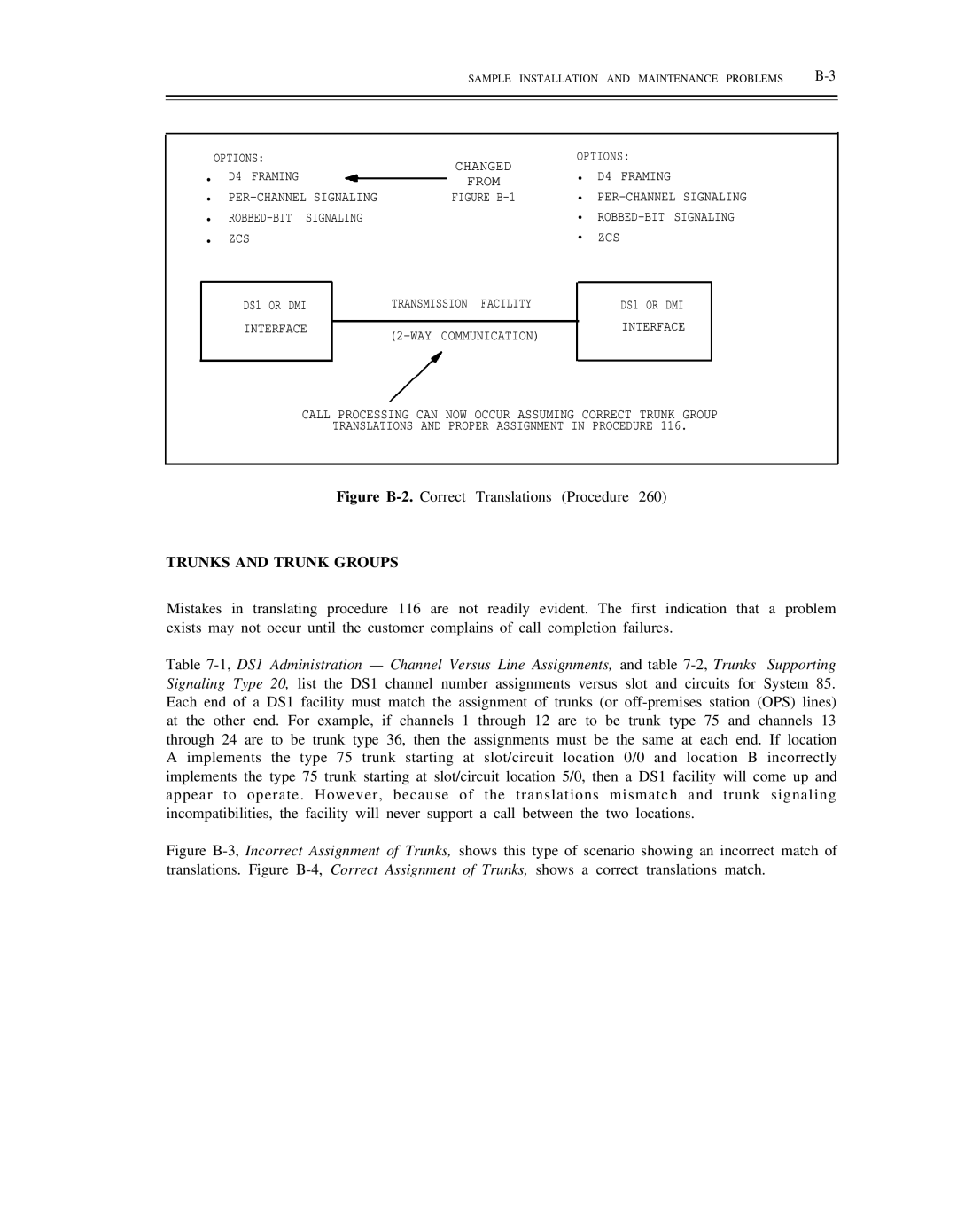 AT&T DS1/DMi/ISDN-PRI manual Trunks and Trunk Groups, Sample Installation and Maintenance Problems 