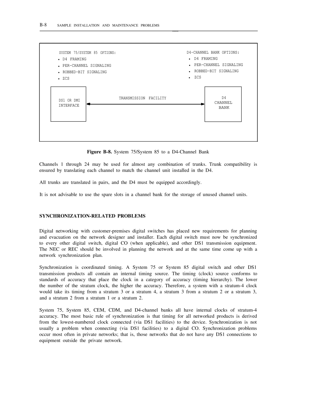 AT&T DS1/DMi/ISDN-PRI manual SYNCHRONIZATION-RELATED Problems, 8SAMPLE Installation and Maintenance Problems 