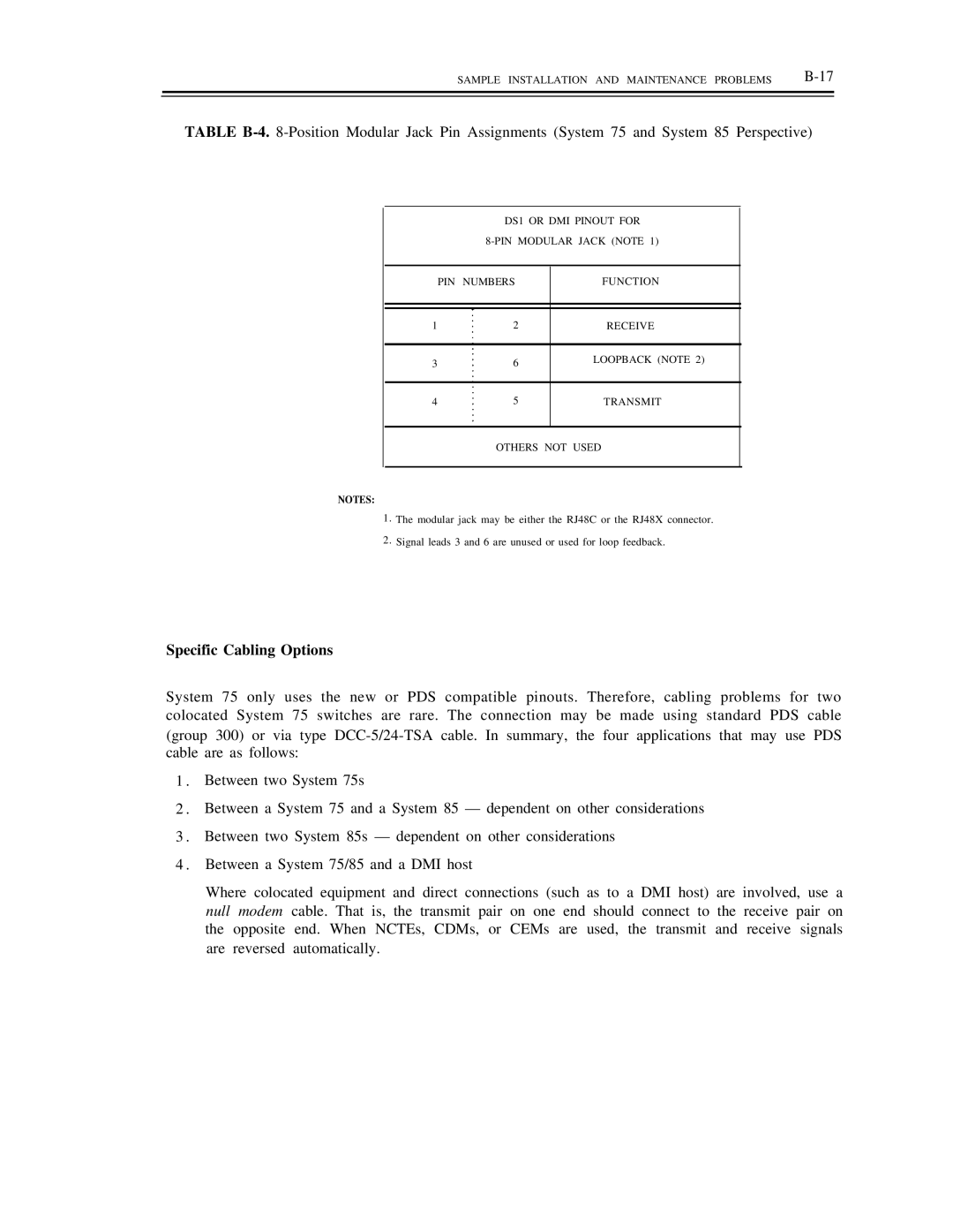 AT&T DS1/DMi/ISDN-PRI manual Specific Cabling Options, Sample Installation and Maintenance Problems 