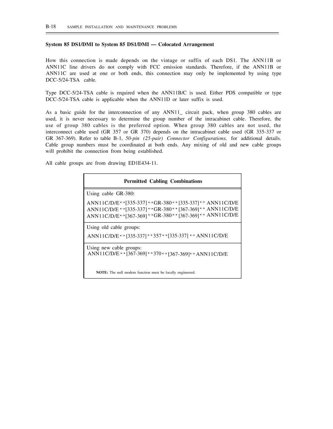 AT&T DS1/DMi/ISDN-PRI manual Permitted Cabling Combinations, 18SAMPLE Installation and Maintenance Problems 