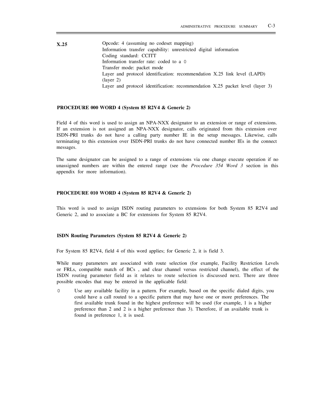 AT&T DS1/DMi/ISDN-PRI manual Procedure 000 Word 4 System 85 R2V4 & Generic, Procedure 010 Word 4 System 85 R2V4 & Generic 