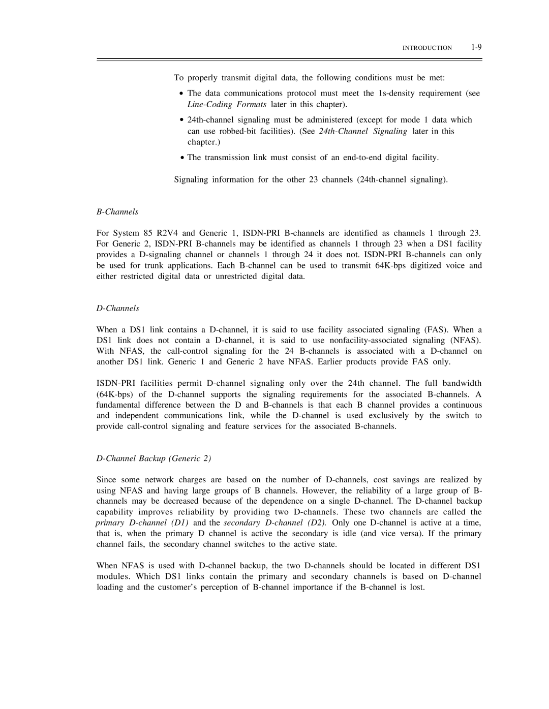 AT&T DS1/DMi/ISDN-PRI manual Channels, Channel Backup Generic 