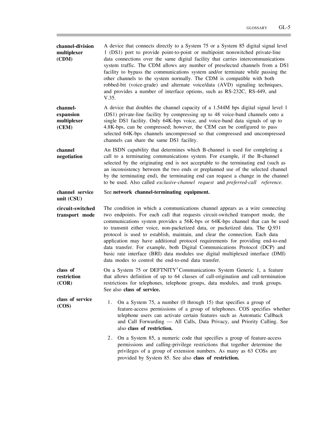 AT&T DS1/DMi/ISDN-PRI manual See network channel-terminating equipment, Glossary GL-5 