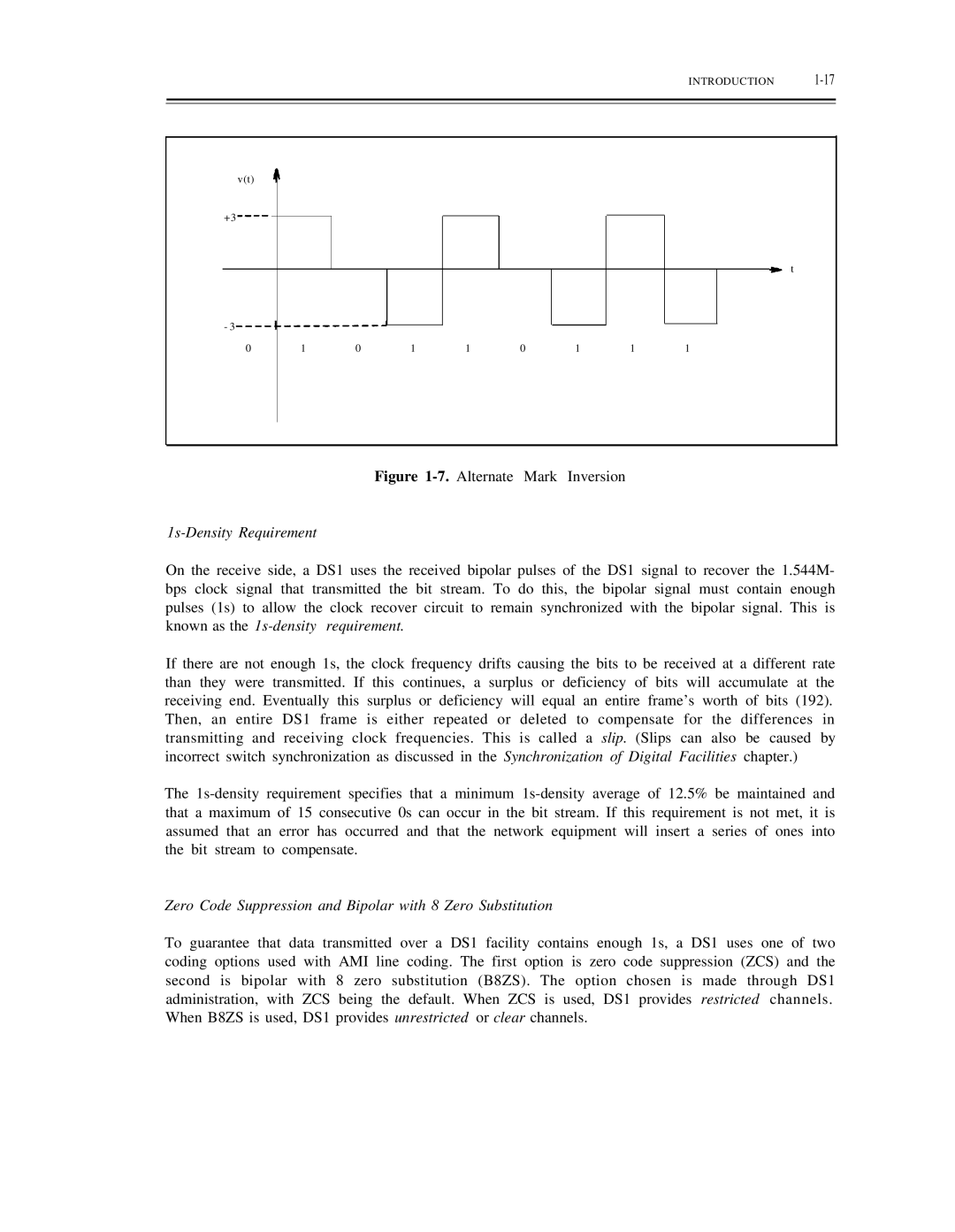 AT&T DS1/DMi/ISDN-PRI manual 1s-Density Requirement, Zero Code Suppression and Bipolar with 8 Zero Substitution 