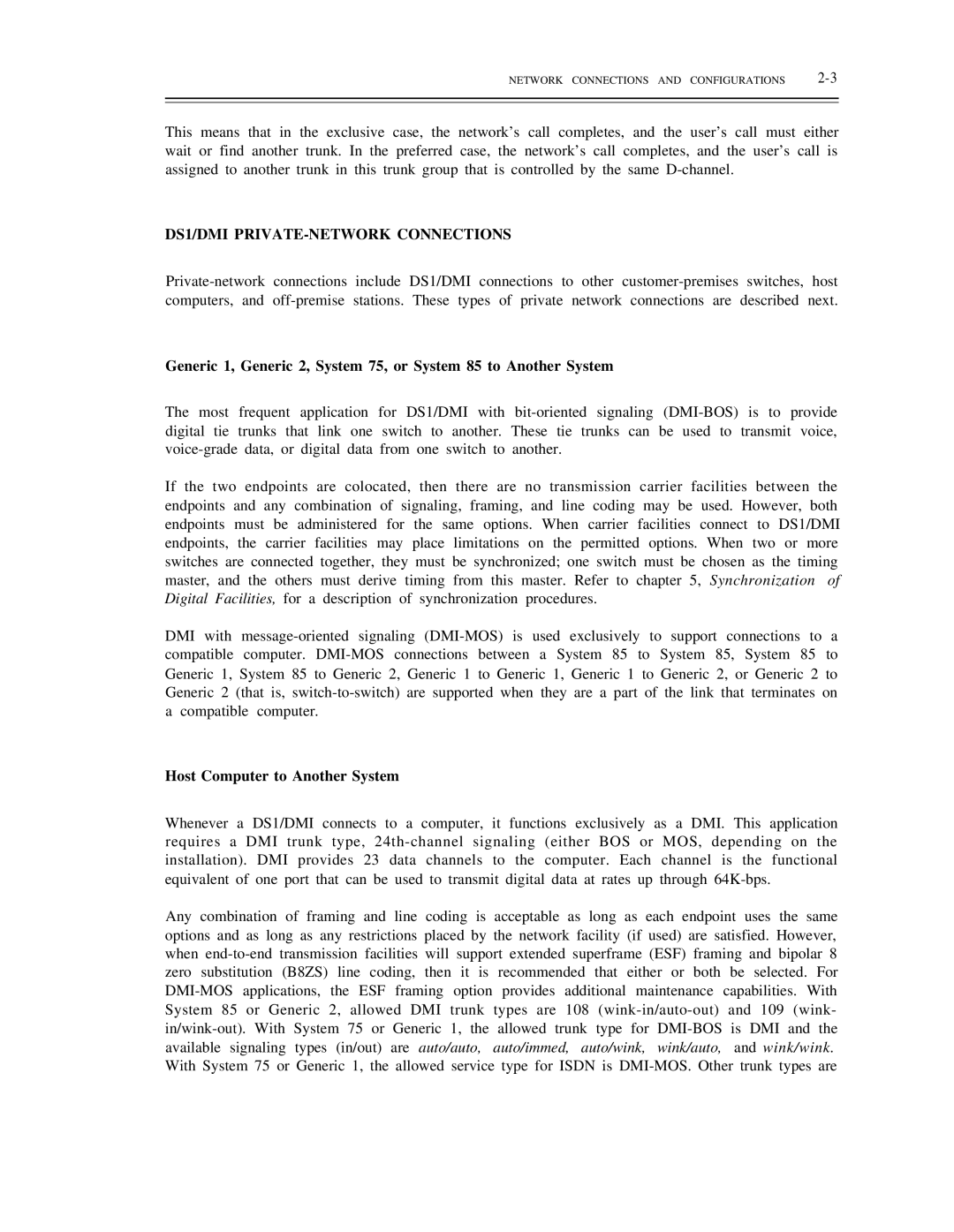 AT&T DS1/DMi/ISDN-PRI manual DS1/DMI PRIVATE-NETWORK Connections, Host Computer to Another System 