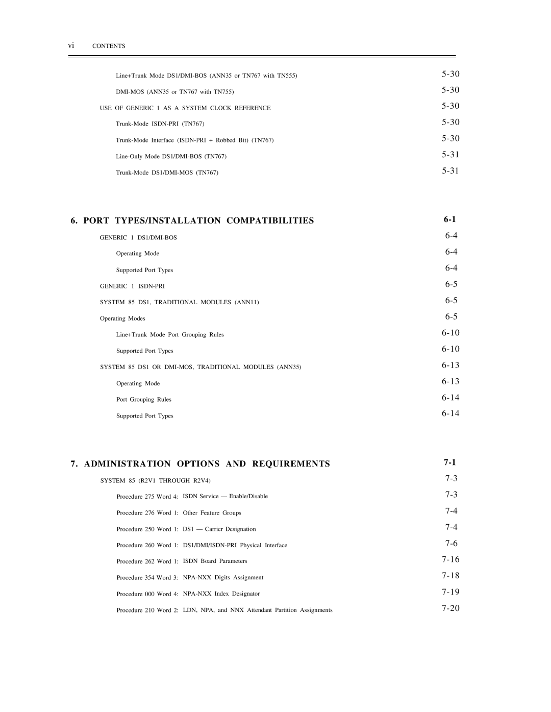 AT&T DS1/DMi/ISDN-PRI manual Port TYPES/INSTALLATION Compatibilities, Administration Options and Requirements 