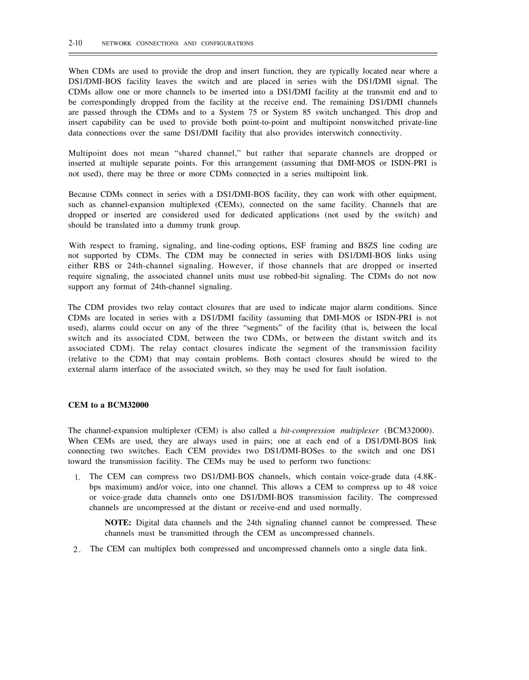 AT&T DS1/DMi/ISDN-PRI manual CEM to a BCM32000, 10NETWORK Connections and Configurations 