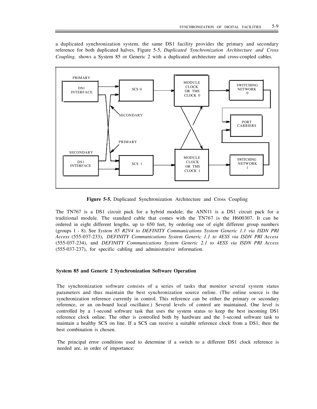 AT&T DS1/DMi/ISDN-PRI System 85 and Generic 2 Synchronization Software Operation, Synchronization of Digital Facilities 