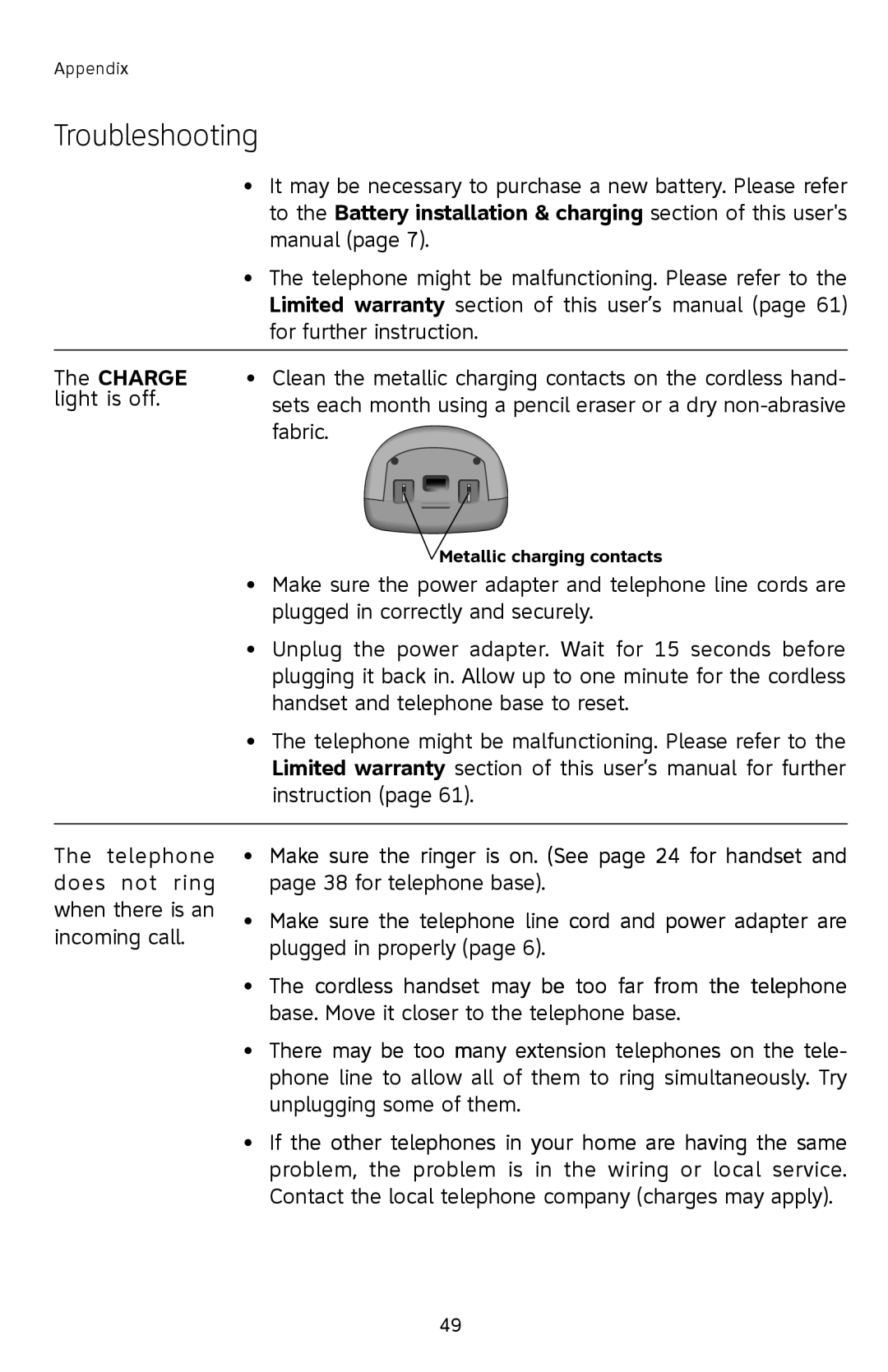 AT&T E1112B, E2912B user manual Metallic charging contacts 