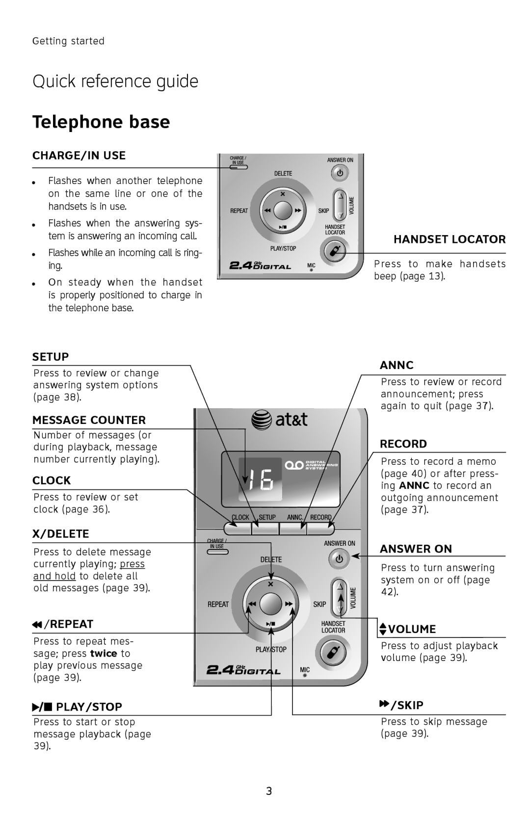 AT&T E1112B, E2912B user manual Telephone base 