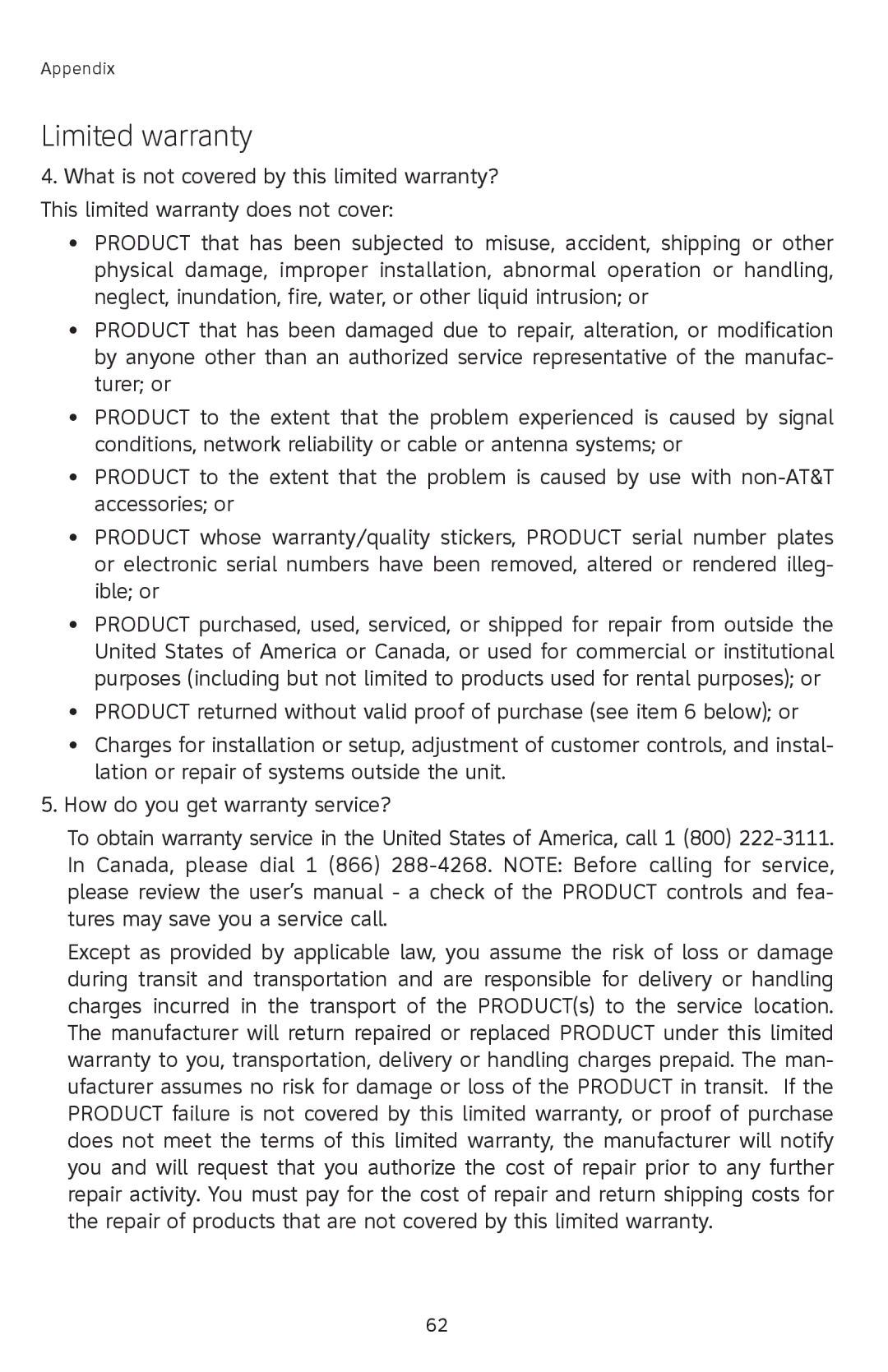 AT&T E2912B, E1112B user manual Limited warranty 