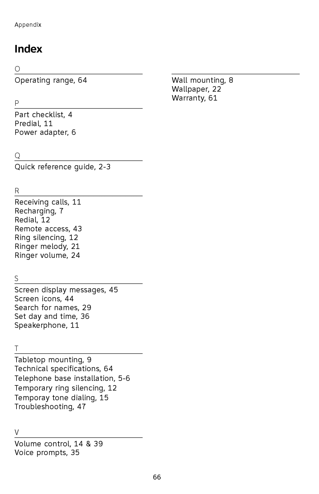 AT&T E2912B, E1112B user manual Index 